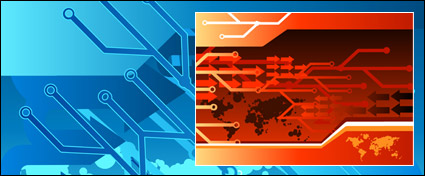 电脑科技与地图剪影矢量素材