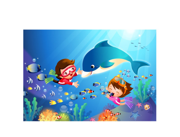 儿童潜水运动矢量素材