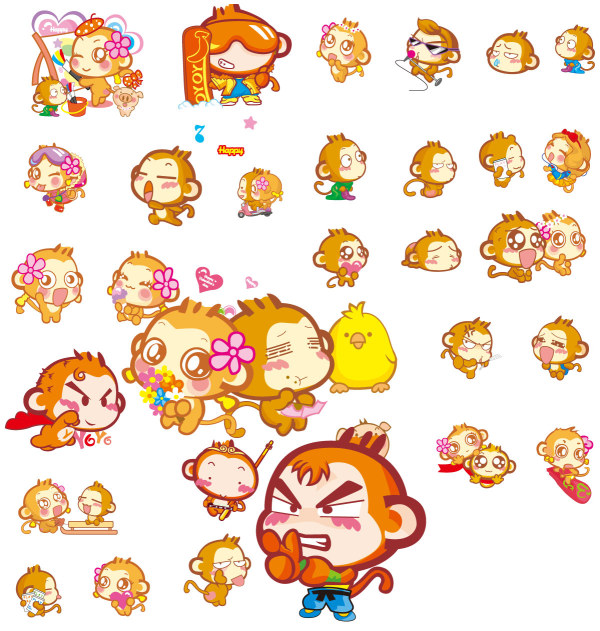 悠喜猴yoci可爱表情矢量素材