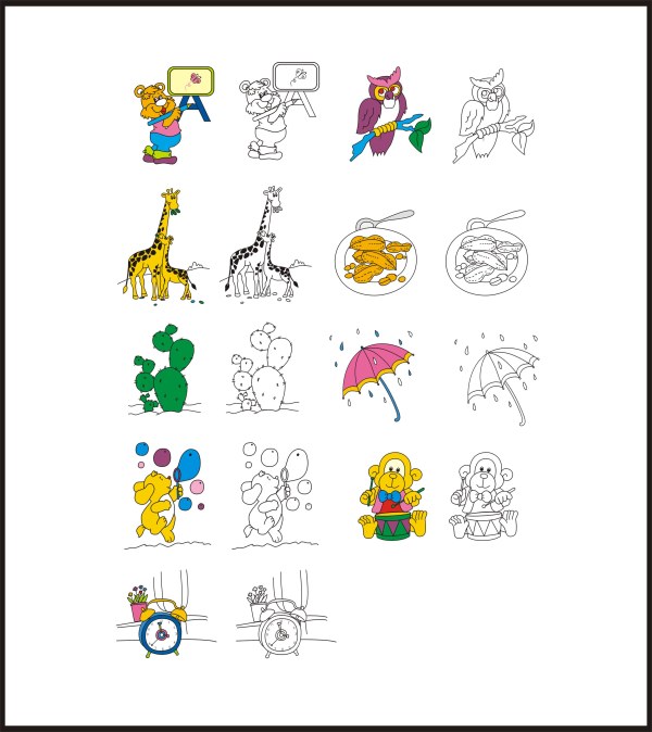 动物植物卡通（上色）矢量素材