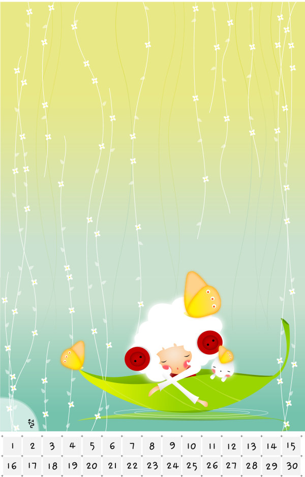 韩国纽扣女孩矢量插画-18