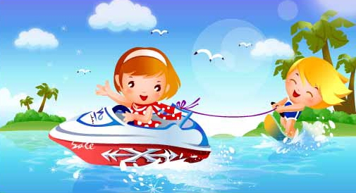 儿童水上冲浪运动矢量素材