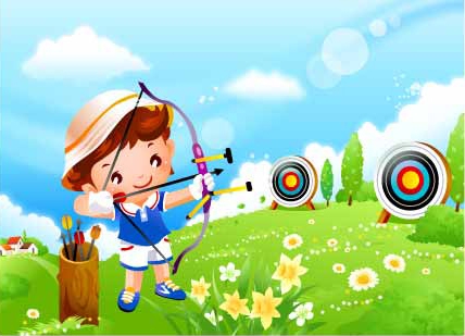 儿童射箭运动矢量素材
