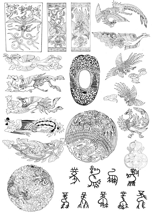 凤凰花纹矢量图案-3