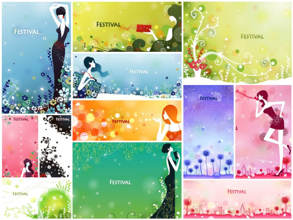 FESTIVAL节庆女性花纹矢量素材-1（12P）