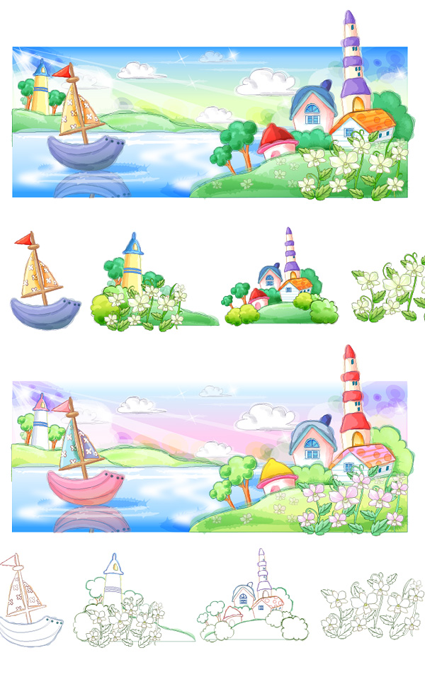 手绘风格夏日风情系列矢量素材-1