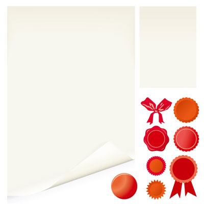 卷角白纸与奖章矢量素材