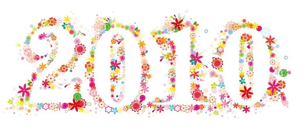 五颜六色的花朵组成的2010年数字矢量素材