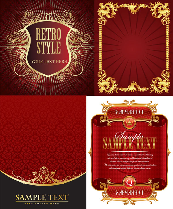 4款金色欧式花边花纹矢量素材