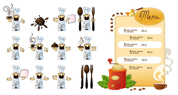 厨师、咖啡厅菜单矢量素材