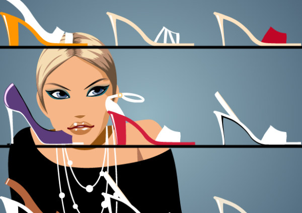 时尚选鞋女矢量素材