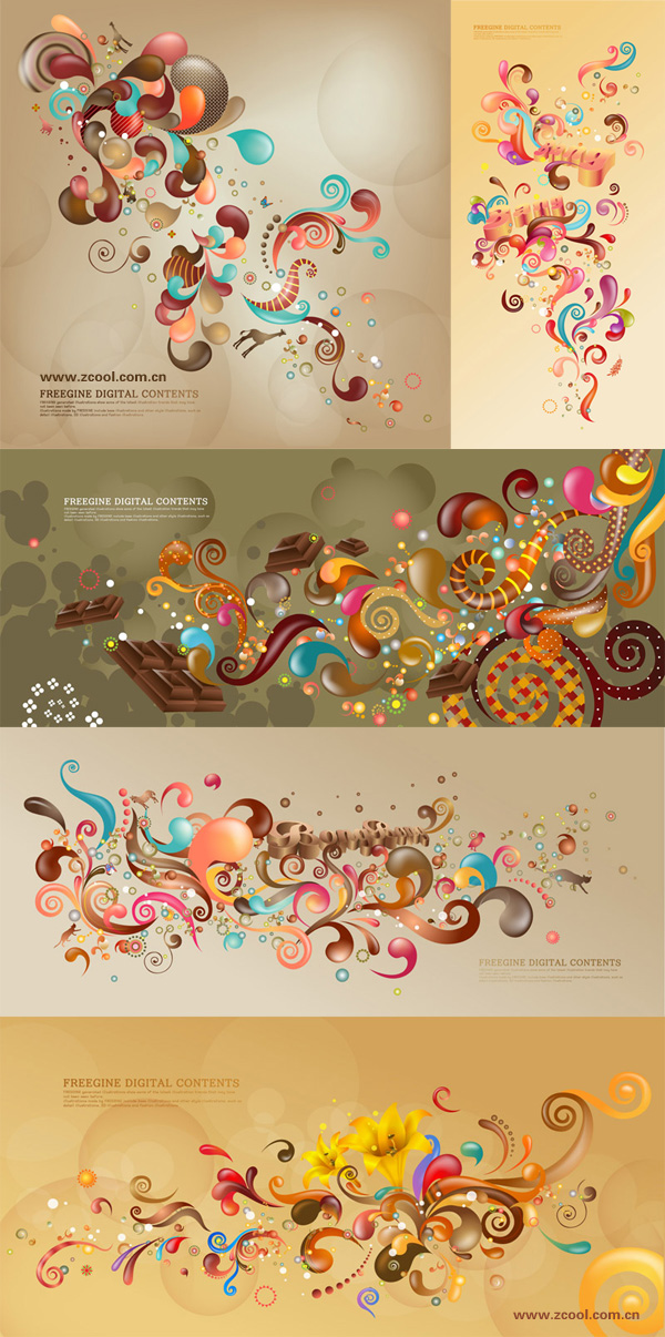 潮流缤纷矢量图案系列&mdash;&mdash;咖啡色（5P）