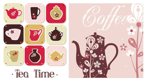 花纹咖啡壶茶壶矢量素材