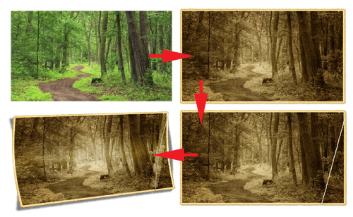 制作旧照片、撕裂、弯曲效果PS动作