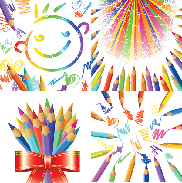 彩色铅笔主题矢量素材