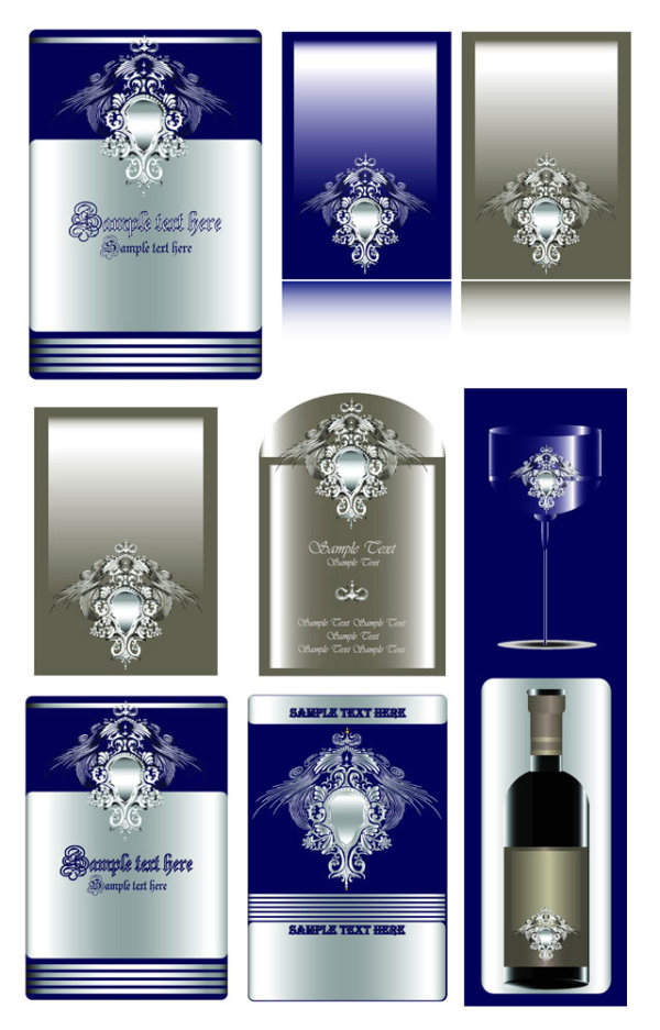 欧式花纹瓶贴矢量素材