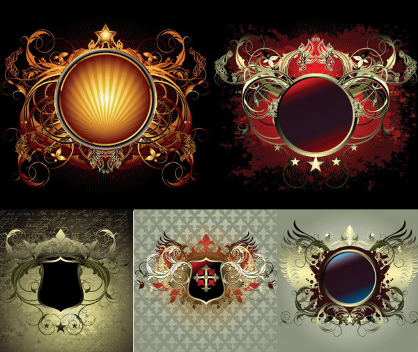 花纹翅膀盾牌矢量素材