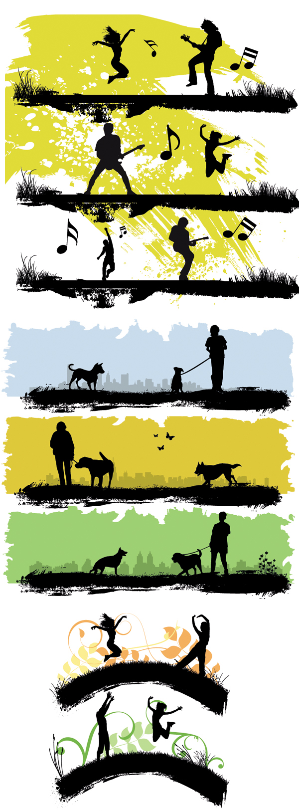 {矢量人物、建筑、场景剪影02}矢量素材