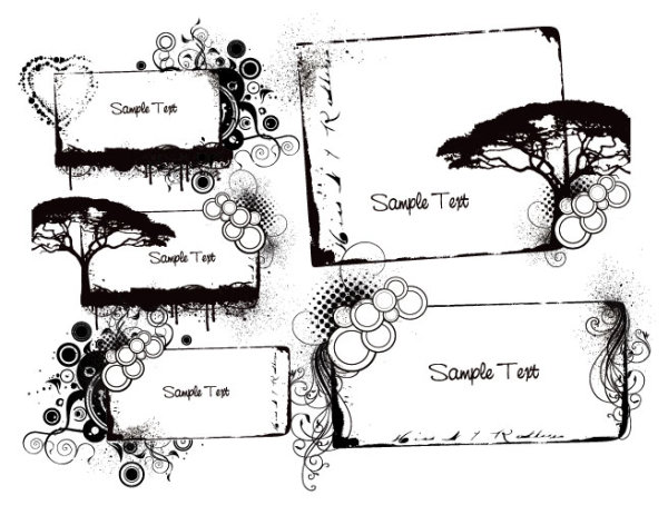大树花纹边框矢量素材