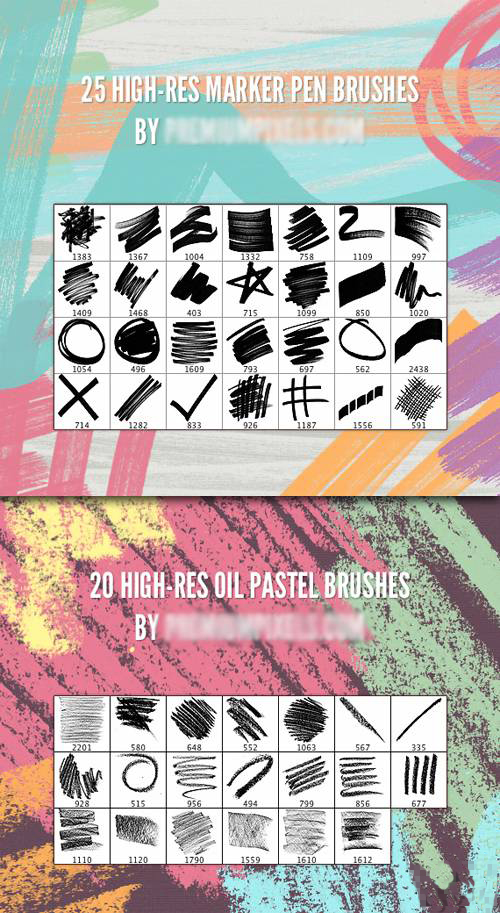 2套高清晰钢笔、铅笔、记号笔45种真实笔触PS笔刷（含MAC系统文件）