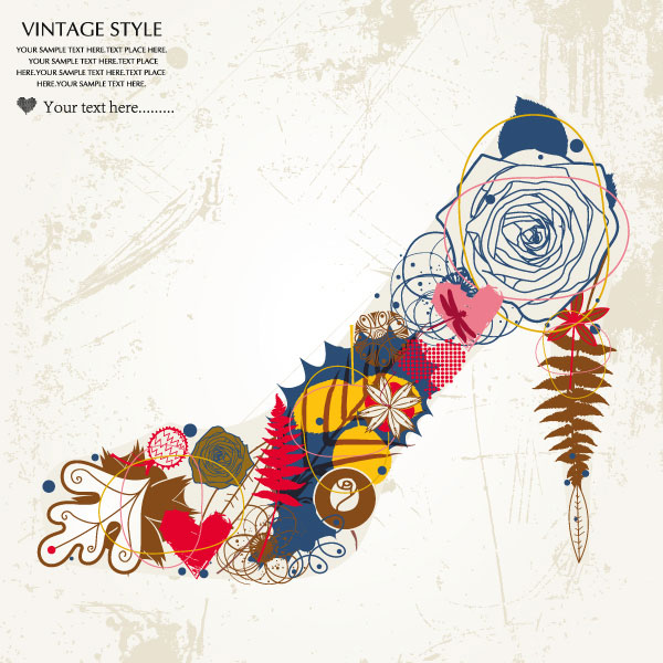 时尚花纹高跟鞋纹样04——矢量素材