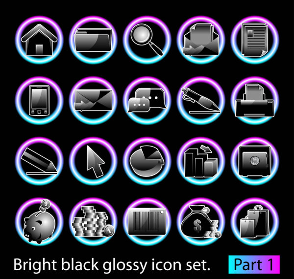 Black shiny icon set 02 - vector material