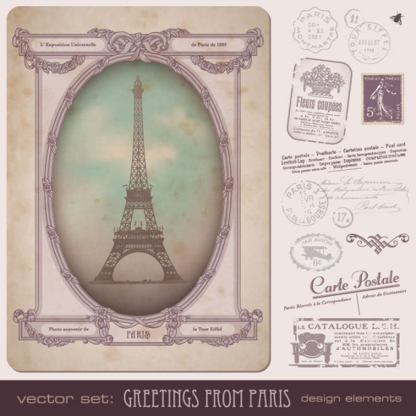 European stamps and postcards - vector material