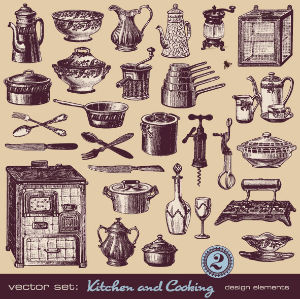 Retro tableware 02 - vector material