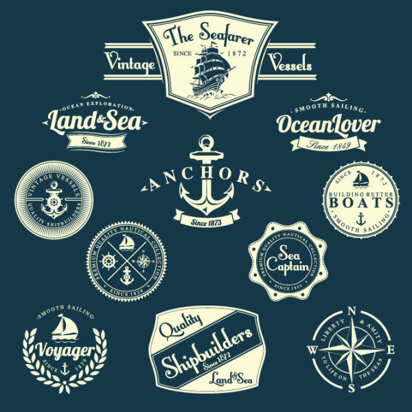 Classic sailing stickers 04 - vector material