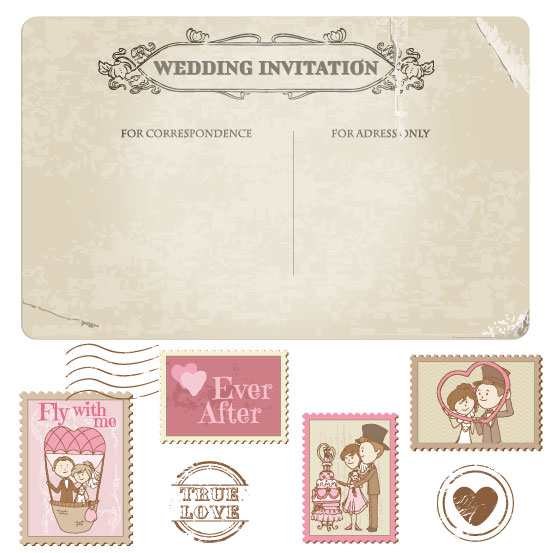 Cartoon wedding card 02 - vector material