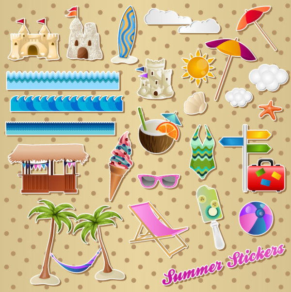 Lovely seaside stickers 01 - vector material
