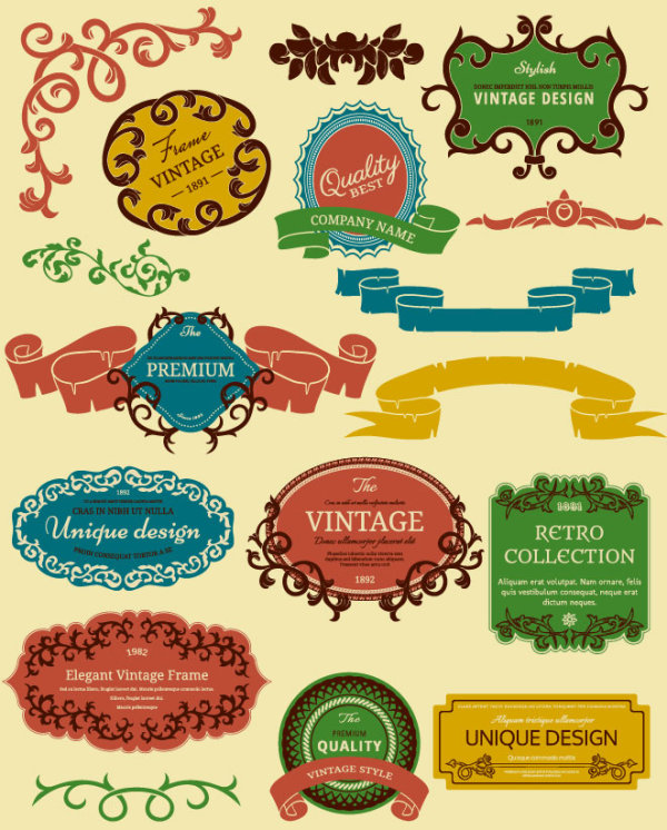 Retro label stickers 02 - vector material