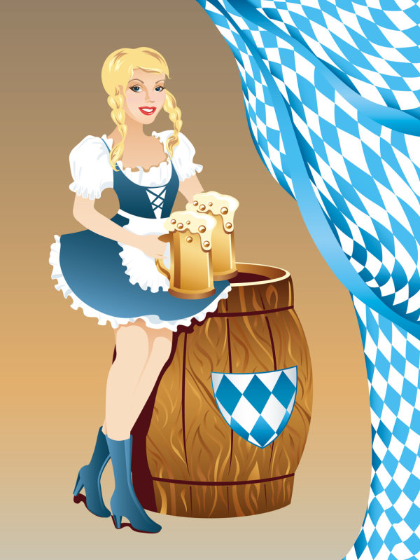 Cartoon Beer Girl 03 - vector material