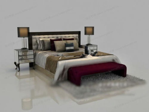 Classic style double bed 3d models