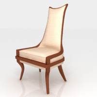 High back wooden single chair 3D model