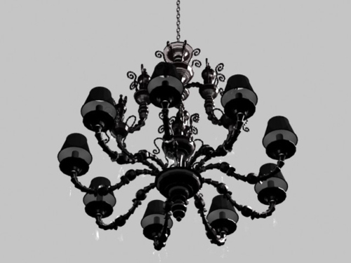 Carved glass chandelier wrought iron