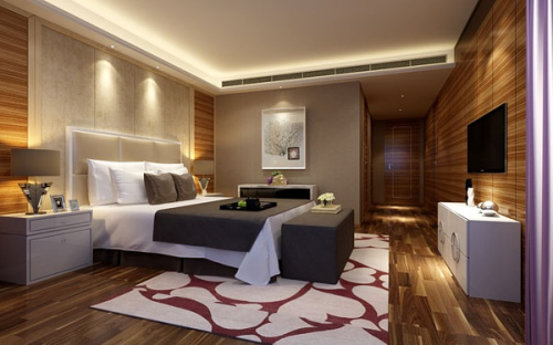 Wooden style modern bedroom 3D model