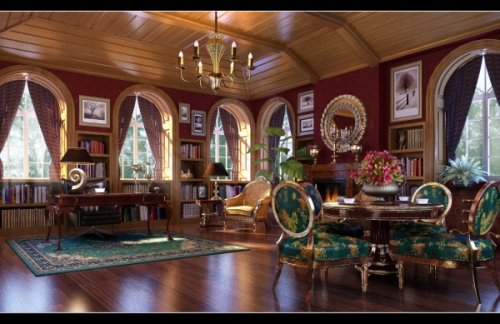 Southeast Asian style 3d model luxury study