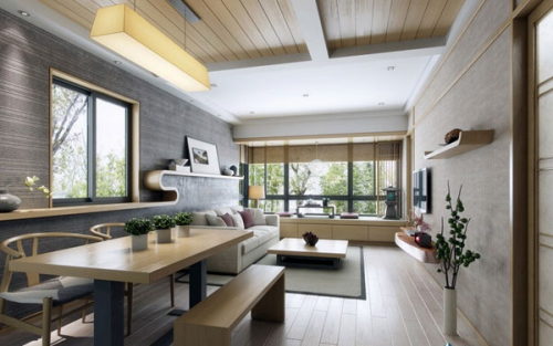 Wooden style home dining living room 3D model