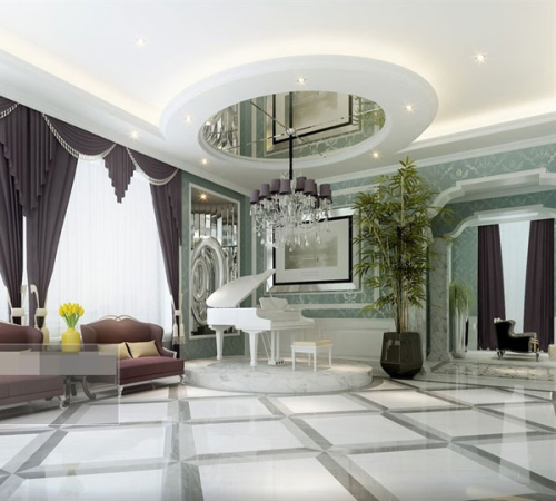 Luxury bright fashion piano hall 3d model