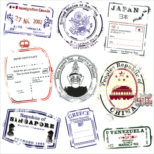 Nine different countries postmark material