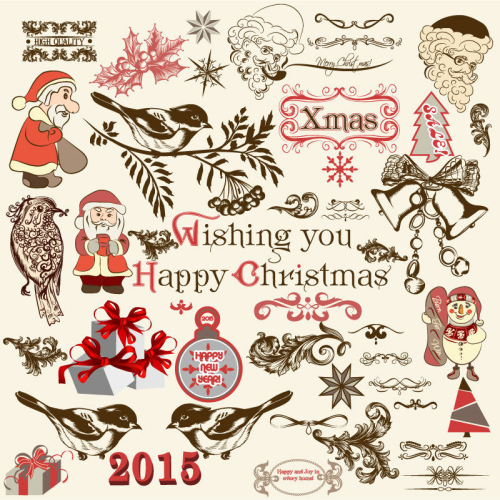 36 models retro Christmas design elements vector material