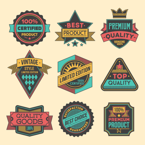 9 retro quality label design vector material