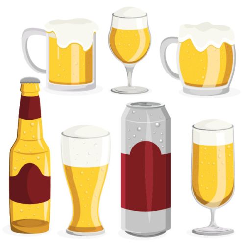 Variety of cartoon style beer right amount of material