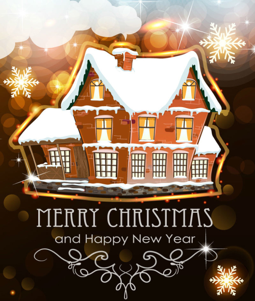 Snow house Christmas card vector material