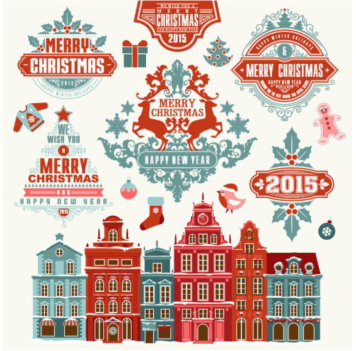 7 of Christmas labels and architectural design vector material