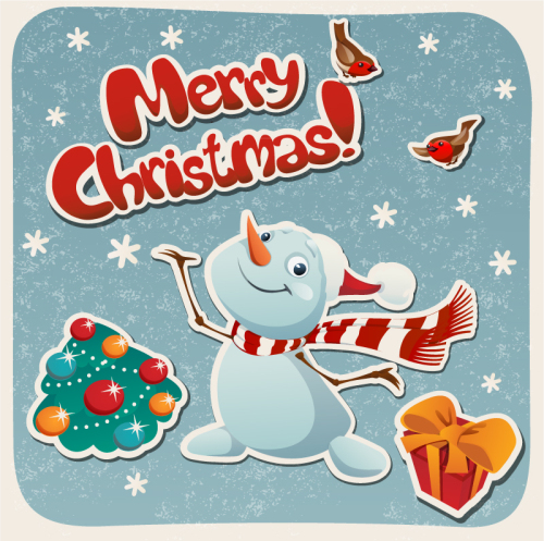 Cute snowman Christmas greeting card vector material