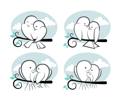 4 branches bird lovers design vector material