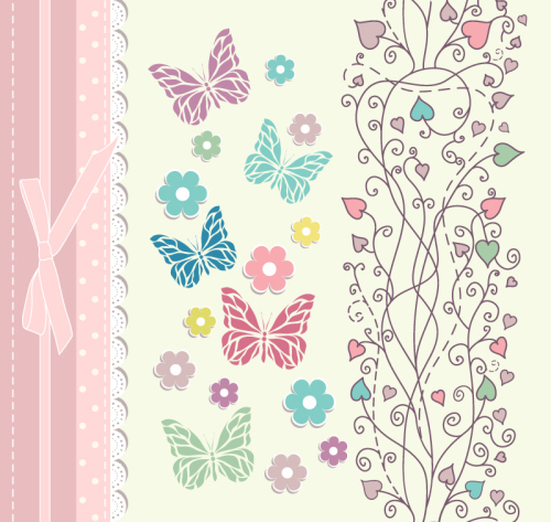 Lace and flowers fresh invitation card vector material