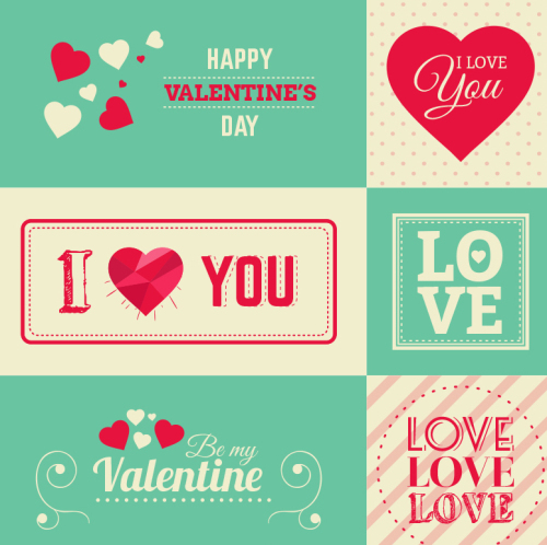 6 Retro Valentine greeting card vector material